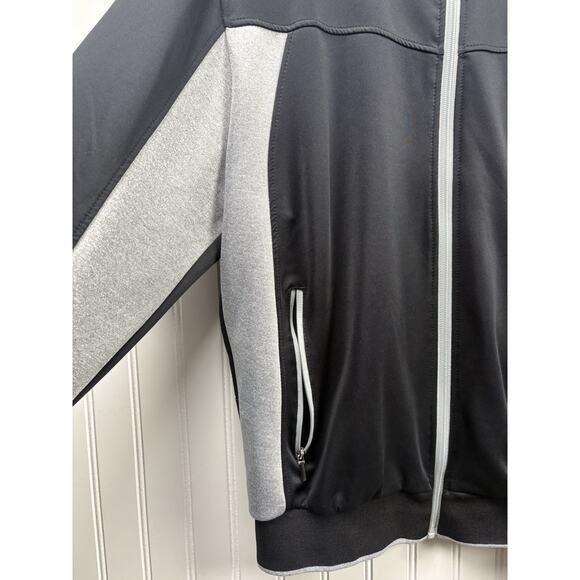 Sports Full Zip Polyester Jacket Mens Size‎ L Zip Pockets Black Grey #111 - Picture 2 of 12